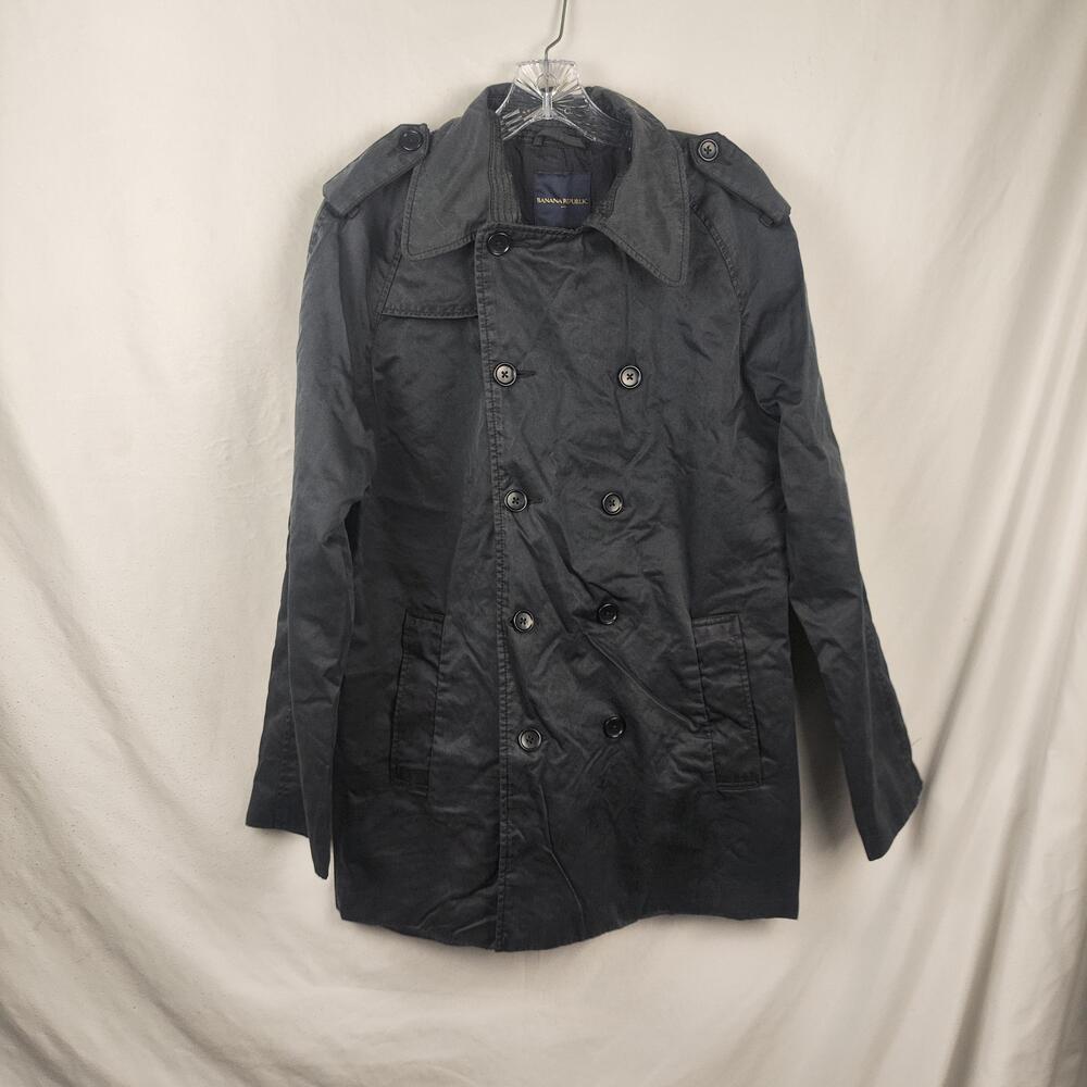 Banana Republic Coat Mens Medium Gray Cotton Trench Double Breasted Lined Canvas